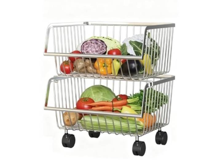 DFHetFH Rollwagen Obstkorb Aus Edelstahl for Küchenwagenständer, Verdickt for Wohnzimmer Küchenwagen(2 Tier)