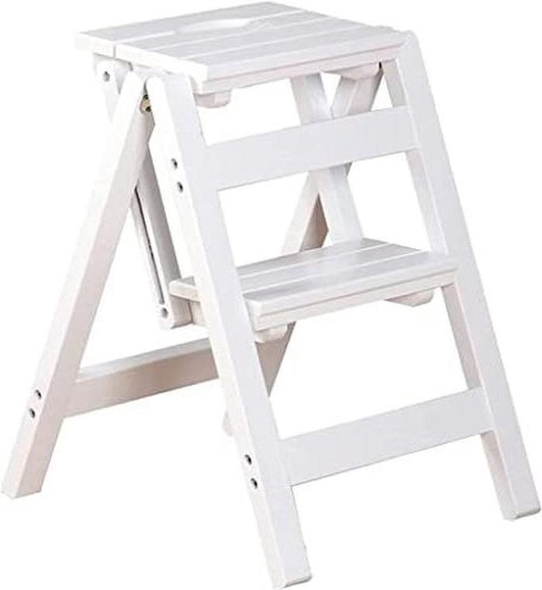 Houten Opstap Kruk - Opvouwbare 2-Staps Ladder van Massief Natuurlijk Hout