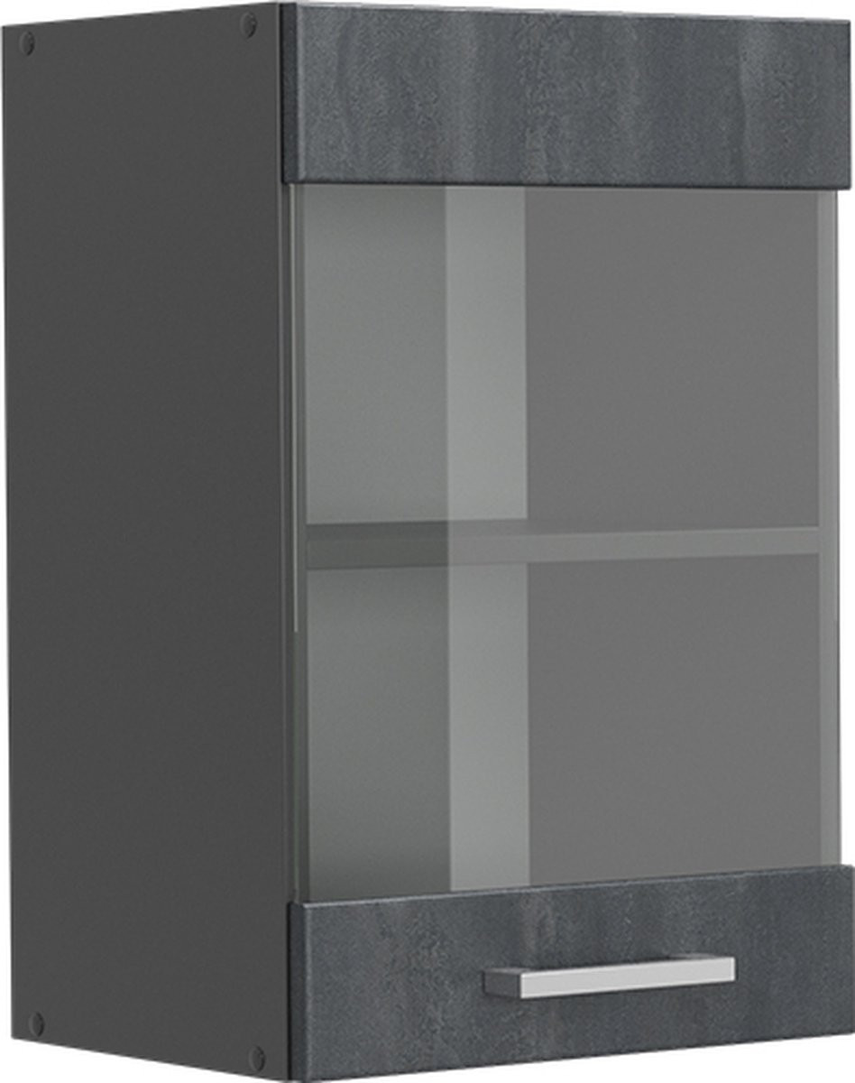 Vicco R-Line Glazen keukenkast met wandmontage - Zwart beton