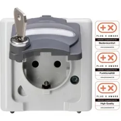 Kopp 103512000 BLUE ELECTRIC - Schutzkontakt-Steckdose mit Klappdeckel und Sicherheitsschloss (Nr. 11), Farbe: grau