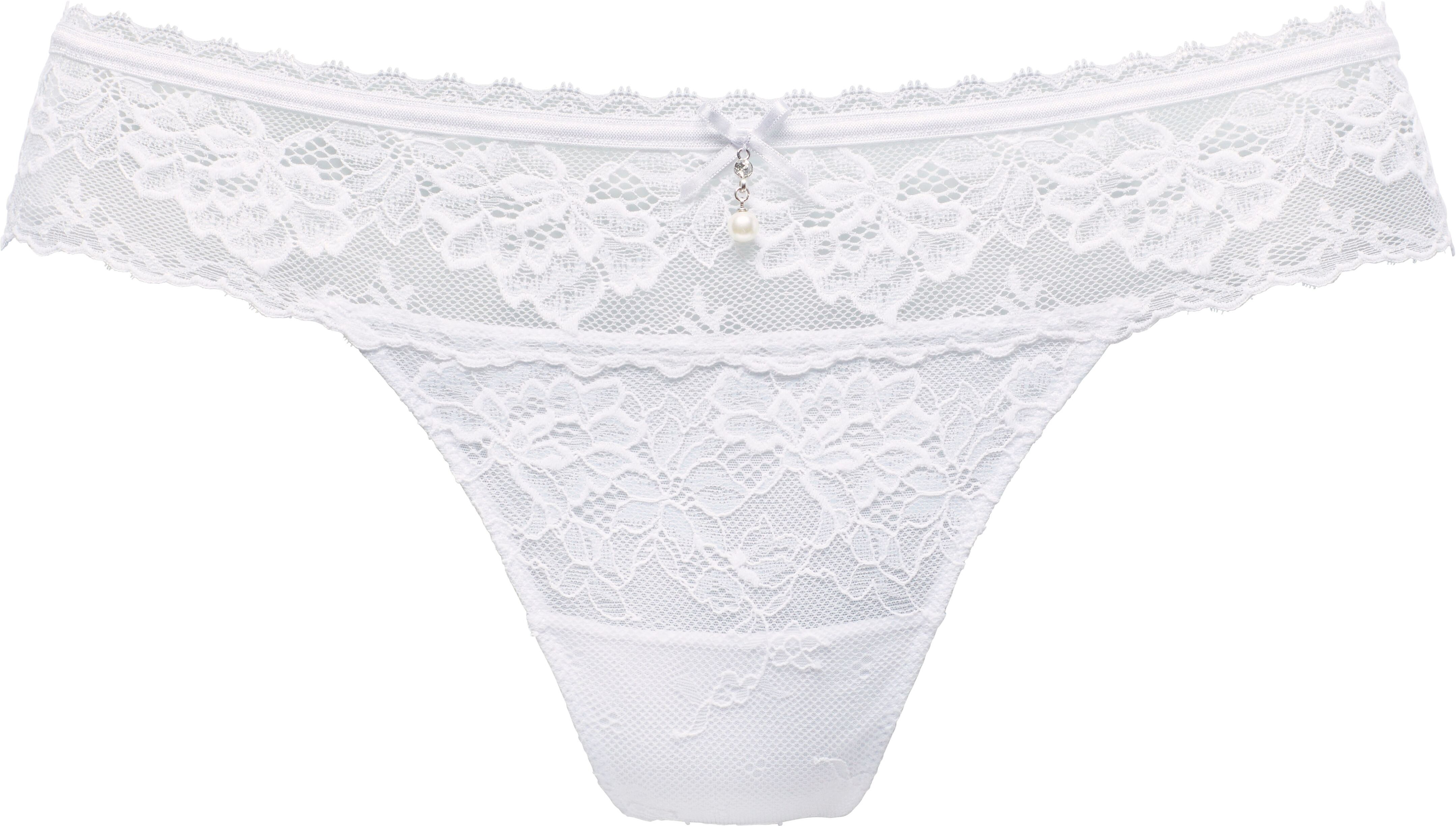 String LASCANA "als Dessous-Set kombinierbar, aus Spitze", Damen, Gr. 48/50, weiss (weiß), Spitze, Obermaterial: 88% Polyamid, 6% Elasthan, 6% Polyester, Unterhosen String, sexy Dessous, sexy Unterwäsche Damen weiß 48/50