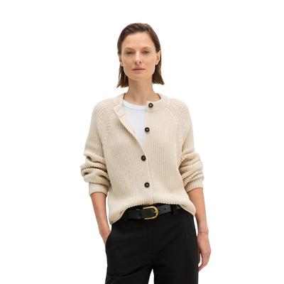 Cardigan MARC O'POLO, Damen, Gr. M, sandy melange, Strick, Obermaterial: 100% Baumwolle, loose fit normal, Rundhals, Strickjacken, loose aus Heavy-Weight-Organic-Cotton