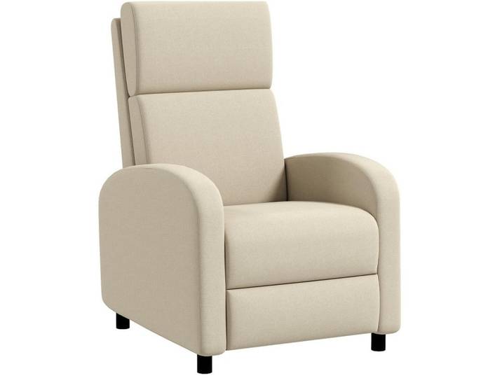 Redom Relaxsessel Leinenoptik mit Neigungsverstellung, Fußstütze 64/86/102 cm Cremeweiß, 64x102x86 cm, Wohnzimmer, Sessel, Fernsehsessel
