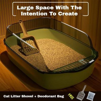 Uplifted Goods Large Capacity Anti Splash Open Air Cat Litter Box green
