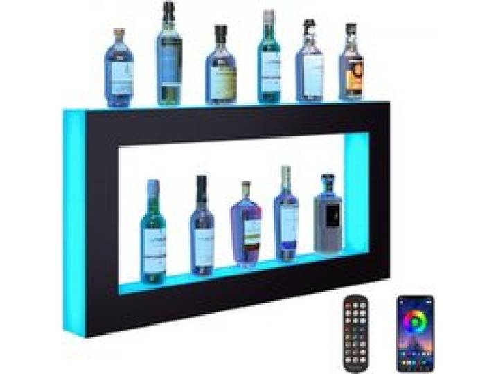 VEVOR Barregal Weinregal, LED-beleuchtetes Hausbarregal mit RF-Fernbedienung und App-Steuerung, 2 stufiges Getränkebeleuchtungsregal aus Acryl, 1210 x 600 x 114 mm Weinflaschenständer, quadratisch