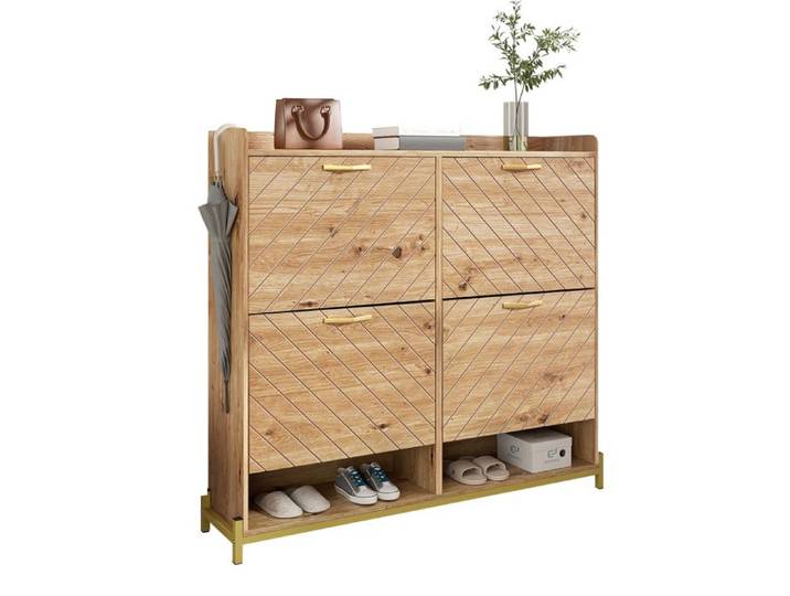 Meuble à Chaussures en Bois - Meuble d'entrée Rangement pour Chaussures - 4 Portes - Commode à Chaussures - 108.5x24x100 cm