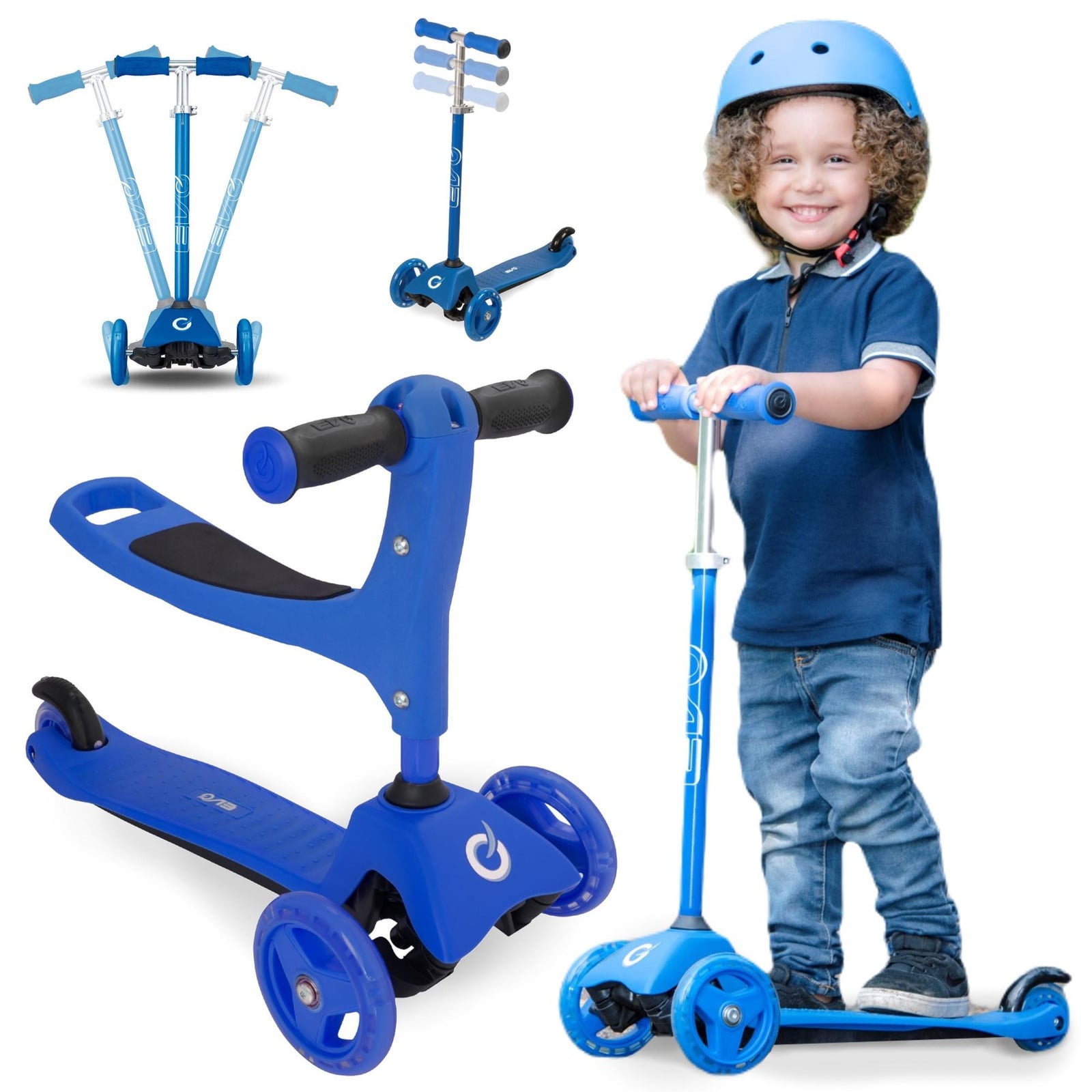 Evo Verstelbare 2-in-1 driewiel kinderloopfiets met zitting, blauw