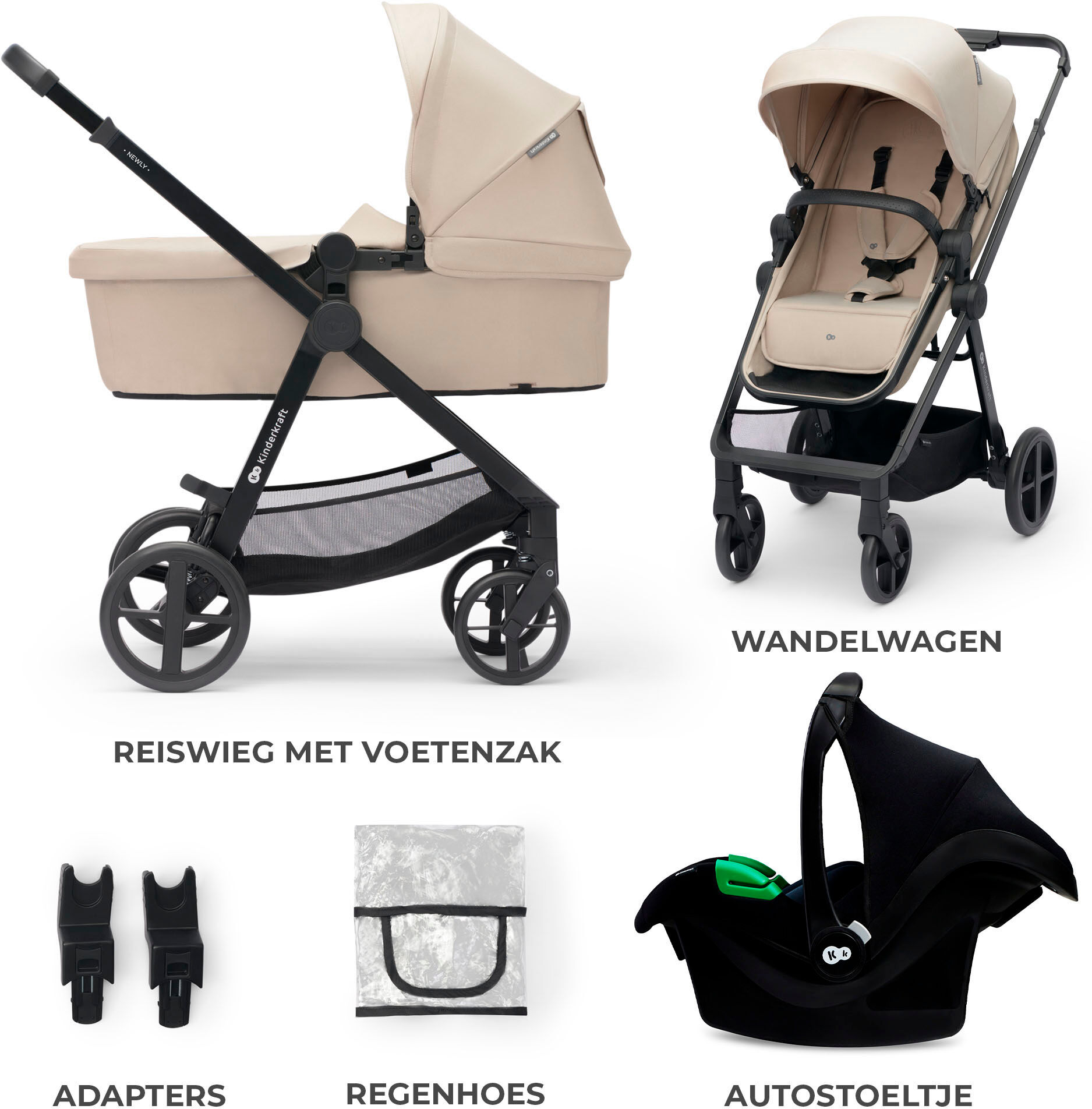 Kombi-Kinderwagen KINDERKRAFT "NEWLY 3IN1 MINK PRO", Baby, beige (sand beige), Kinderwagen Kombi-Kinderwagen
