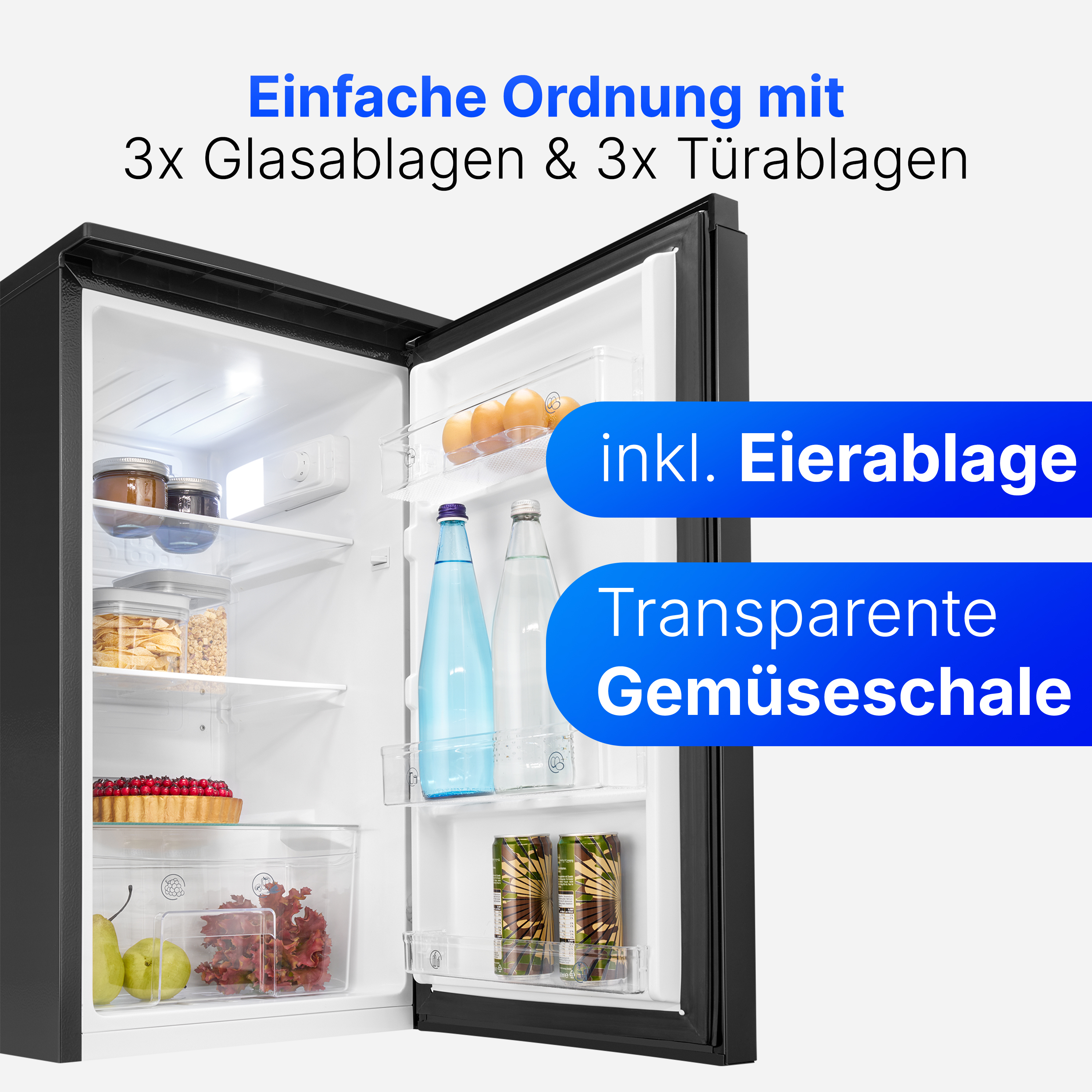 Bomann Kühlschrank ohne Gefrierfach | 84cm | leise | 3 Ablagen | Türanschlag wechselbar | Standardkühlschrank | VS 7255 schwarz