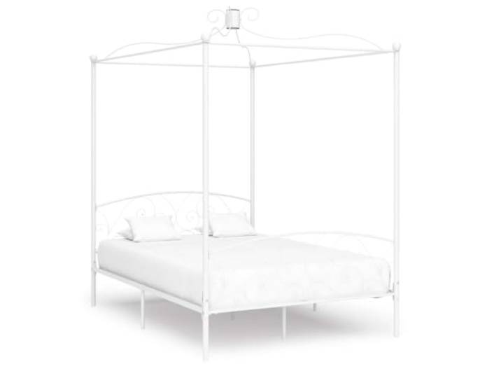 RJPLMFV Bettrahmen Baldachin, Metall, Weiß, 120 x 200 cm Stabile Stahlkonstruktion, inklusive Lattenrost, klassisches Design für Schlafzimmer