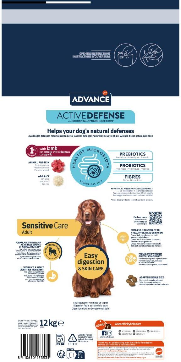 Advance ActiveDefense Dog Adult Sensitive Care con Agnello 12KG