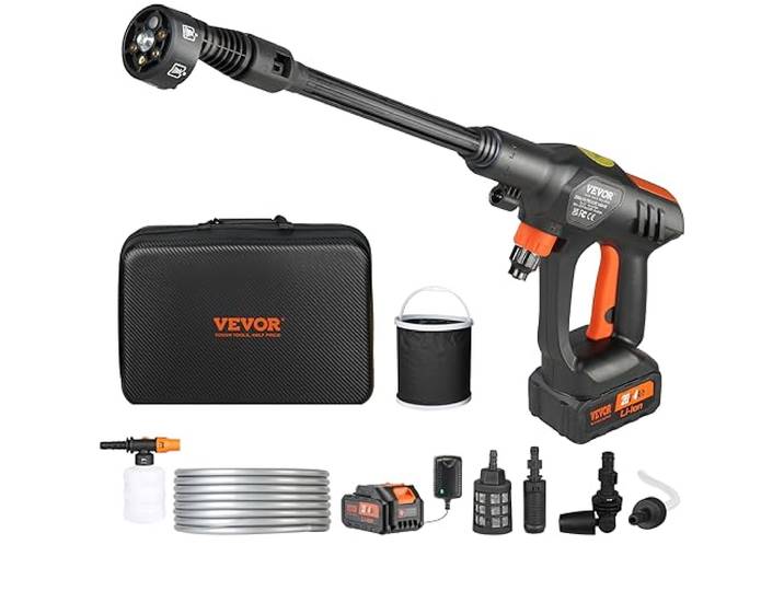 VEVOR Nettoyeur Haute Pression sur Batterie sans Fil 21 V Nettoyeur Haute Puissance Portable 652 PSI 50 Bar Laveuse Électrique 4 L/Min Batterie 4\,0 Ah Chargeur pour Nettoyage Terrasse Jardin Voiture