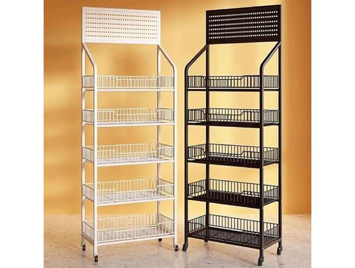 cendbirut Süßigkeiten-Ausstellungsständer für den Einzelhandel, 5-stufiger Snack-Ausstellungsständer aus Metall, kommerzielles Snack-Regal für Supermärkte mit Rädern und 15 Haken,Schwarz,5 Tier