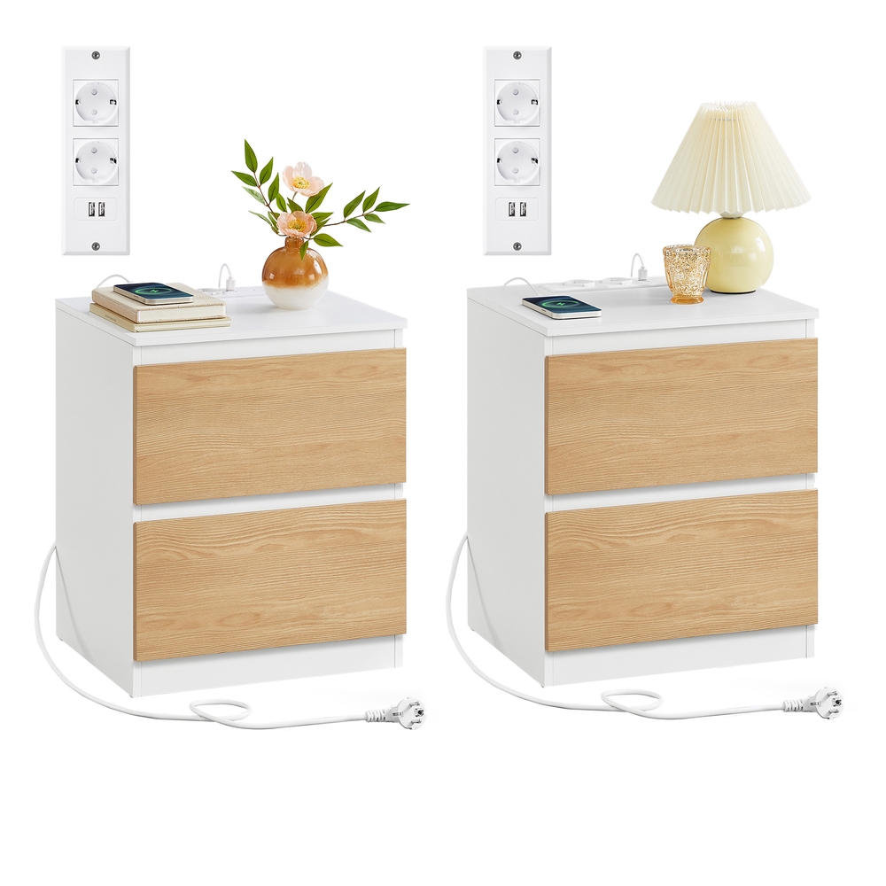 VASAGLE Nachttisch 2er Set mit Steckdosen und Schubladen mandelgelb LET821Y02