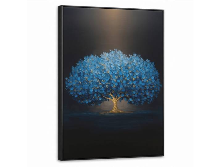 MuchoWow Leinwand Bilder mit Rahmen - Baum - Blau - Blätter - Pinselstriche - 60x80, Rechteckig, 60x80 cm, gerahmt, Bilder & Rahmen, Bilder, Leinwandbilder