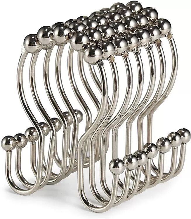 INF 12er-Pack Duschvorhang-Hakenringe – sanft gleitend Silber