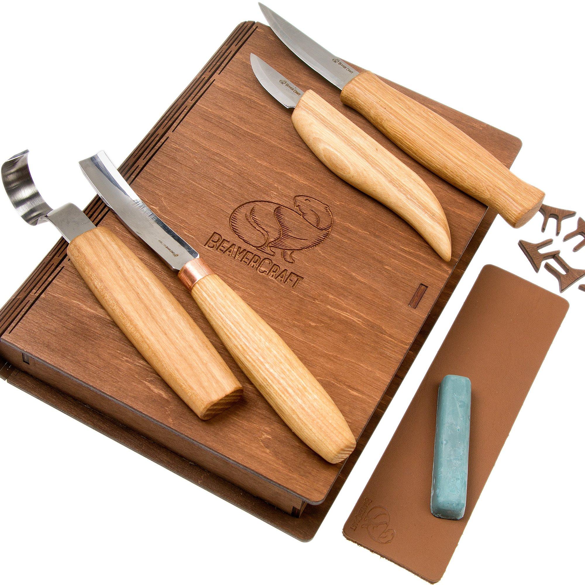 BeaverCraft Professional Spoon and Kuksa Carving Set S43, Holzschnitzset in einem hölzernen Aufbewahrungsbuch
