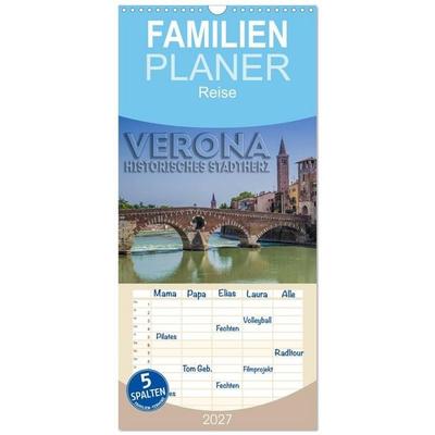 Familienplaner 2027 - VERONA Historisches Stadtherz mit 5 Spalten (Wandkalender, 21 x 45 cm) CALVENDO
