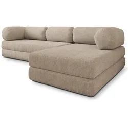 ECKSOFA KELI modulares Boneless Sofa mit Schlaffunktion Beige Boucle-Stoff
