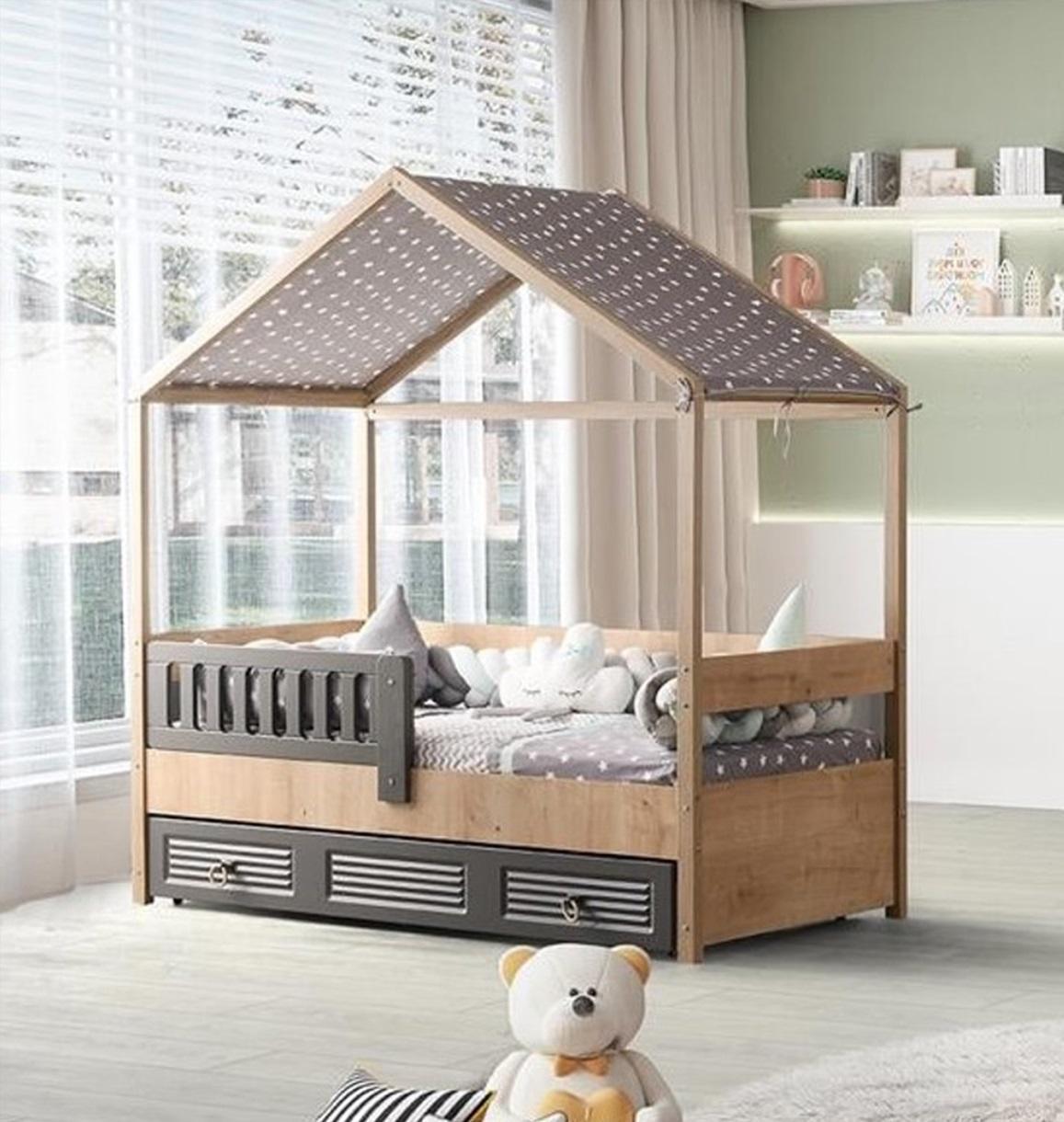 Bettrahmen Kinderbett 200 cm HolzBett Kinderzimmer Bettgestelle Grau