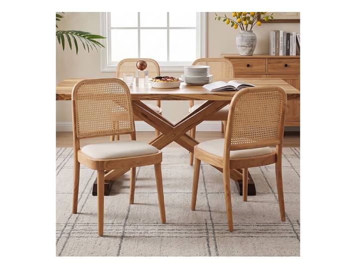 Fine Life Pro Esszimmersessel Esszimmerstuhl Rattan 4er Holzfarbe, 4 Stühle, Holzfarbe, Esszimmer