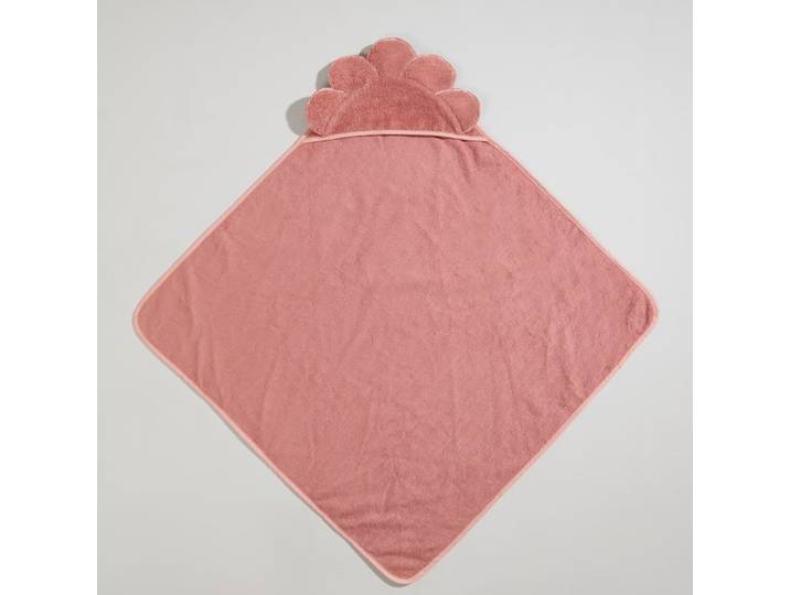 Bademantel aus Bio-Baumwolle mit rosa Blumenkragen, 80x80