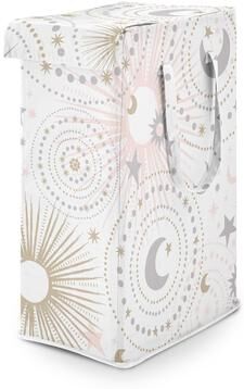 Sweet Jojo Designs Blush Pink Gold Star Moon Girl Foldable Laundry Hamper with Handles Grey Celestial Sky Stars Gray Shabby Chic