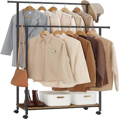 No "Clothes Rack with Wheels, Double Rod Clothing Rack for Hanging Clothes - 15.6""D x 38.8""W x 61.7""H"