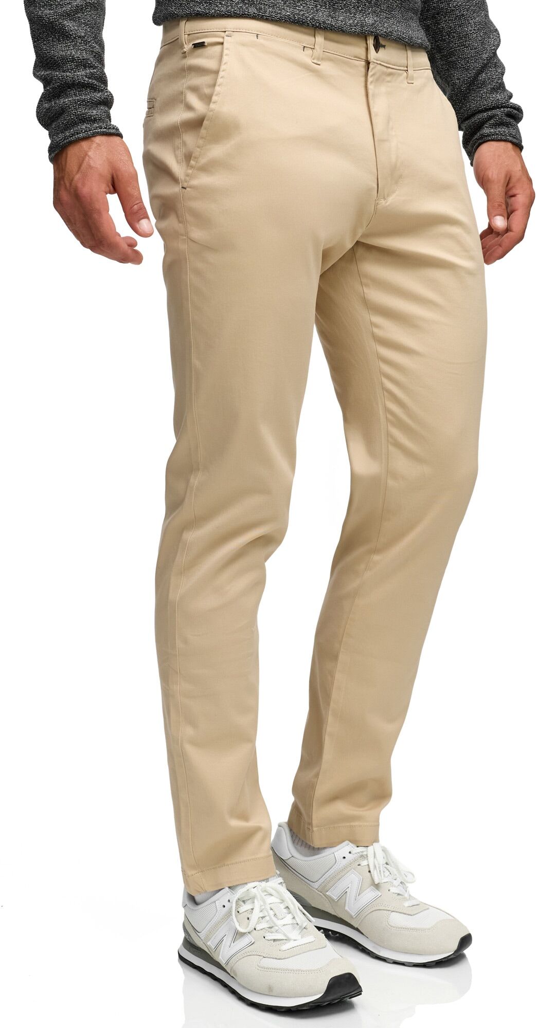 Chinos INDICODE "INRafle", Herren, Gr. 28, Länge 34, beige (irish creme), Web, Obermaterial: 98% Baumwolle, 2% Elasthan, unifarben, regular fit lang, Hosen Chinos irish creme 28, Länge 34