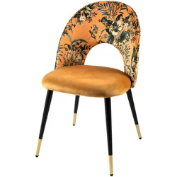 riess-ambiente Stuhl PRÊT-À-PORTER - Design gelb Samt florales Muster goldene Fußkappen