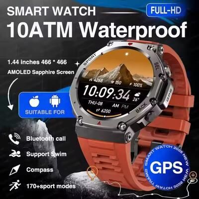 Modern Home Fixes Military Smartwatch With Bluetooth Calling, GPS, Compass And 10ATM Waterproof red