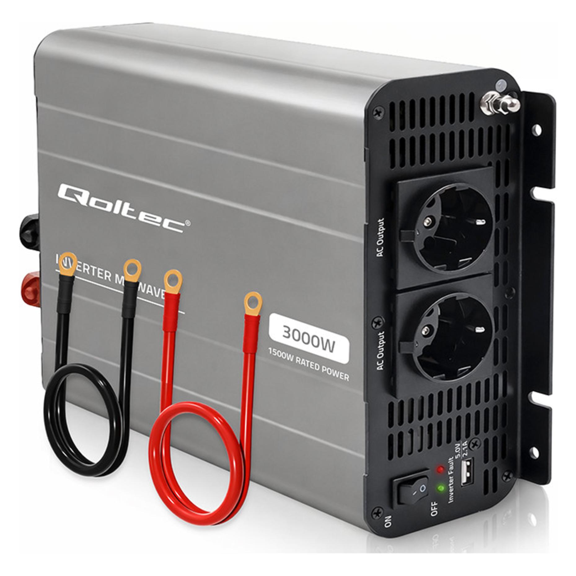 Qoltec MS Wave | 12V na 230V | 1500/3000W | USB (52683)