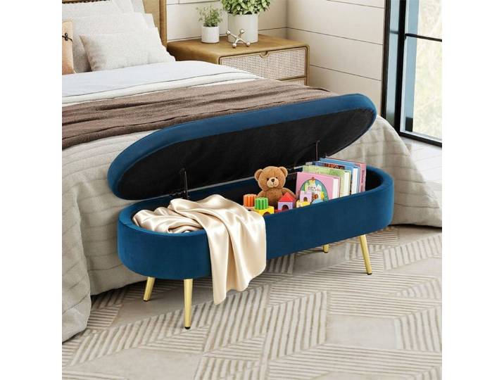 Banc de rangement multifonctionnel 110x40x42 cm Bleu foncé Velours design moderne rangement pratique