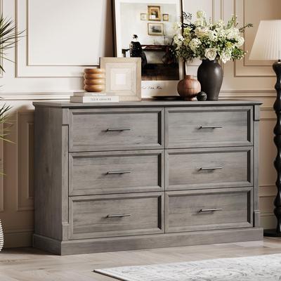 YUN 6 Drawer Dresser, Farmhouse Large Chest with Metal Handles, Rustic Wood Storage Cabinet for Bedroom