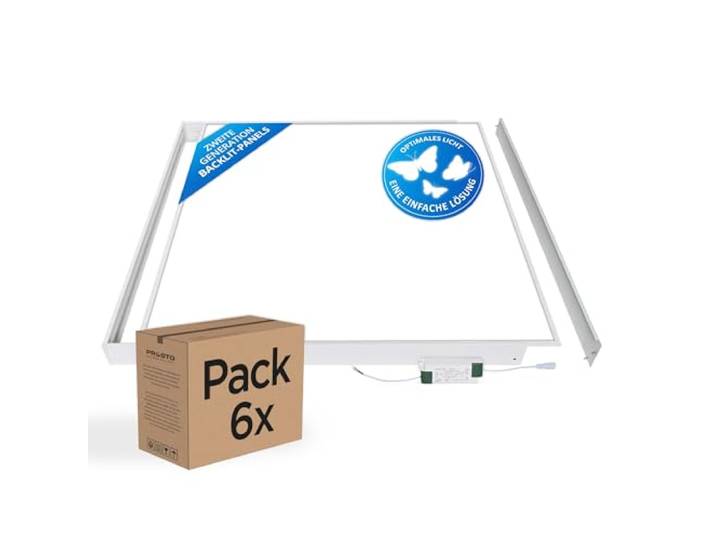 prosto 6x LED Deckenbeleuchtung 62x62 Neutralweiß 4000lm Aufputz mit Rahmen