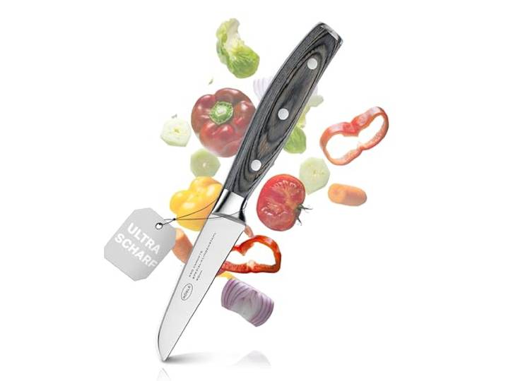 RÖSLE Gemüsemesser WOLFGREY 9 cm, Küchenmesser mit ergonomischem Griff Aus X50CrMoV15 Stahl mit 14° Schliff, extrem scharf für präzise Schnitte, ideal als Obst- und Kartoffelmesser