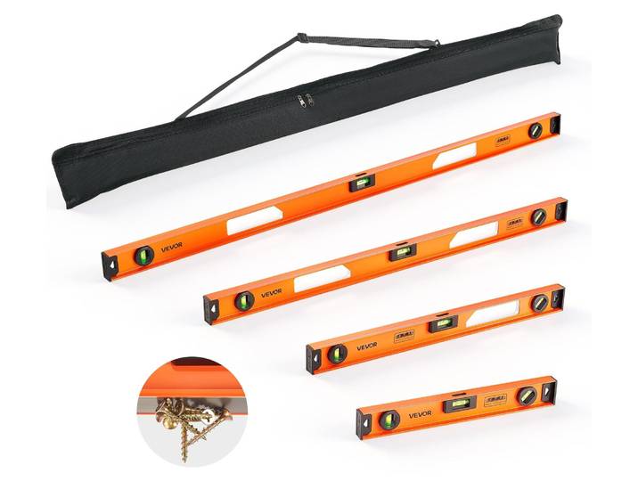 VEVOR Niveau à Bulle Magnétique Lot de 4\, 400\, 600\, 900 et 1200 mm\, Niveau en Alliage d'Aluminium à Profilé en I pour Accrochage de Cadres\, Rénovation et Bricolage\, 3 Fioles Vertes\, Trou de Suspension