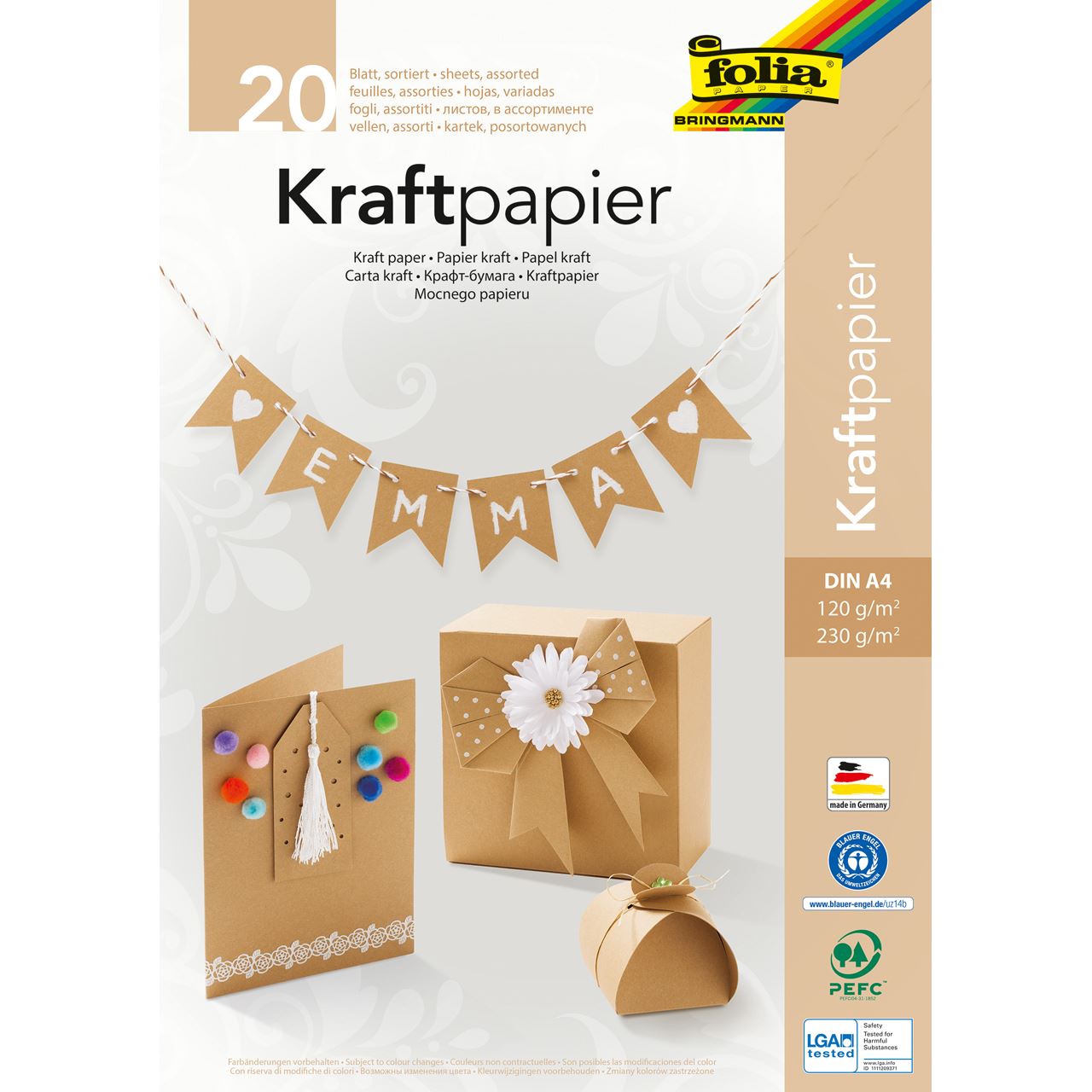 folia Tonpapier Kraftkarton braun 120/230 g/qm 20 Blatt