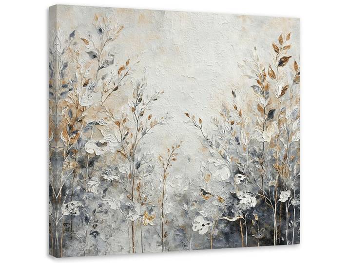 Feeby Leinwandbild Pflanzen Abstrakt Botanik Gold Beige 50x50cm, Silberfarben, Baum/Pflanze/Natur, Rechteckig, 50x50 cm, Bilder & Rahmen, Bilder, Leinwandbilder