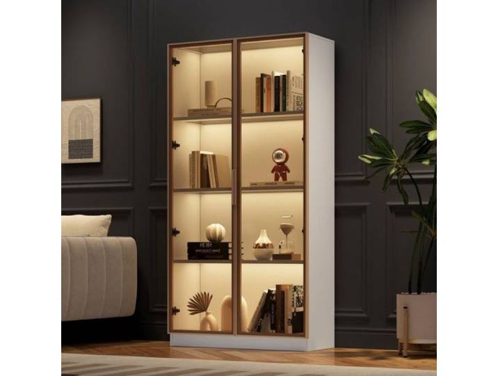 Vitrine Verre LED 16 Couleurs - 2 Portes Étagères Mobiles 80x40x160cm Salon&salle De Bains VITRINE