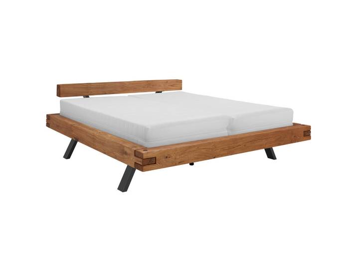 Valnatura Balkenbett, Eiche, Metall, Wildeiche, massiv, 140x220 cm, in verschiedenen Größen erhältlich, Holzmöbel, Balkenbetten