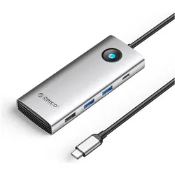 Orico PW11 8-in-1 USB-C Dockingstation, 2x USB-A 3.0, 1x USB-A 2.0 (USB-C, 8 Ports), Dockingstation + USB Hub, Grau, Silber