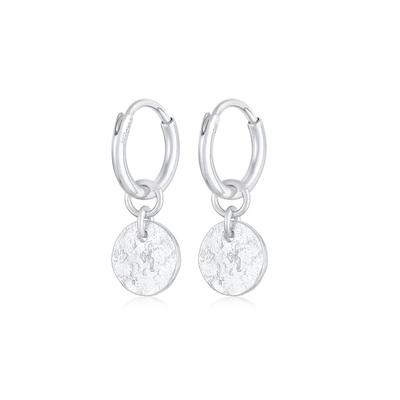 Paar Creolen ELLI "Ohrringe Creolen Coin Plättchen Struktur 925 Silber" Gr. 20, silber, Ohrringe, Damen, 20, ohne Stein, Silber 925 (Sterlingsilber)