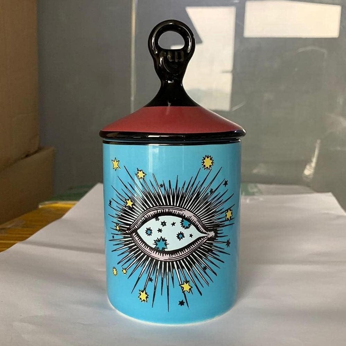 Keramische kandelaar met deksel voor sfeervolle decoratie, Hoogte: 16 cm