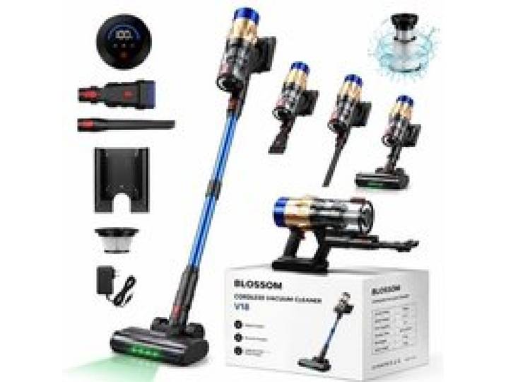 Aspirateur balai sans fil 660W 70KPA aspirateur laveur rechargeable à la main écran tactile lumière LED bleu·