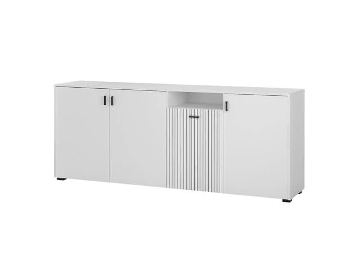 Lomadox Sideboard Anrichte Kommode Schrank Wohnzimmerschrank weiß matt schwarz gerillt 200x79,6x42 cm