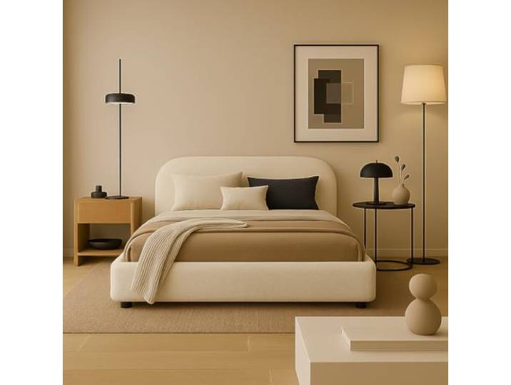 Sofello Moon Polsterbett mit Lattenrost aus Holz mit AUFHEBEN 90x200 120x200 140x200 160x200 180x200 200x200 (Quelle 02 - Creme, 120x200)