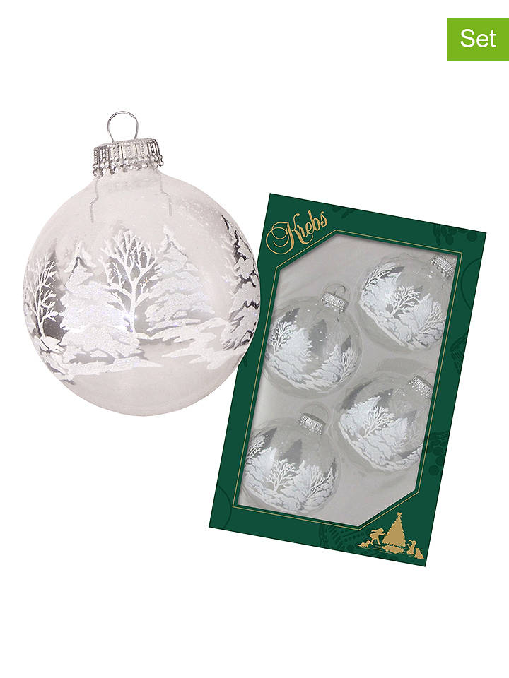 Krebs Glas Lauscha Christbaumkugeln in Transparent/ Weiß - 4 Stück - Ø 7 cm - onesize