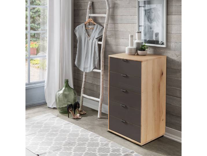 Commode avec 5 tiroirs 40cm Marron/Mocca Chêne