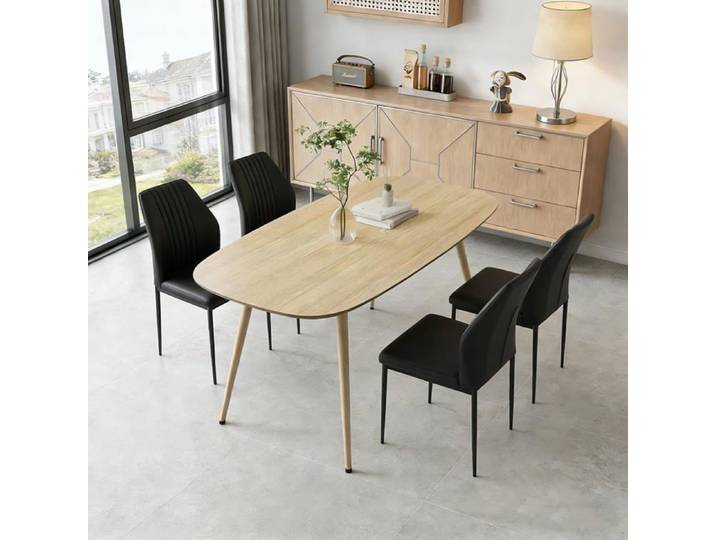 JIEXI Ensemble de table de salle à manger moderne pour 4 personnes – Surface résistante en bois et 4 chaise de salle à manger Noir
